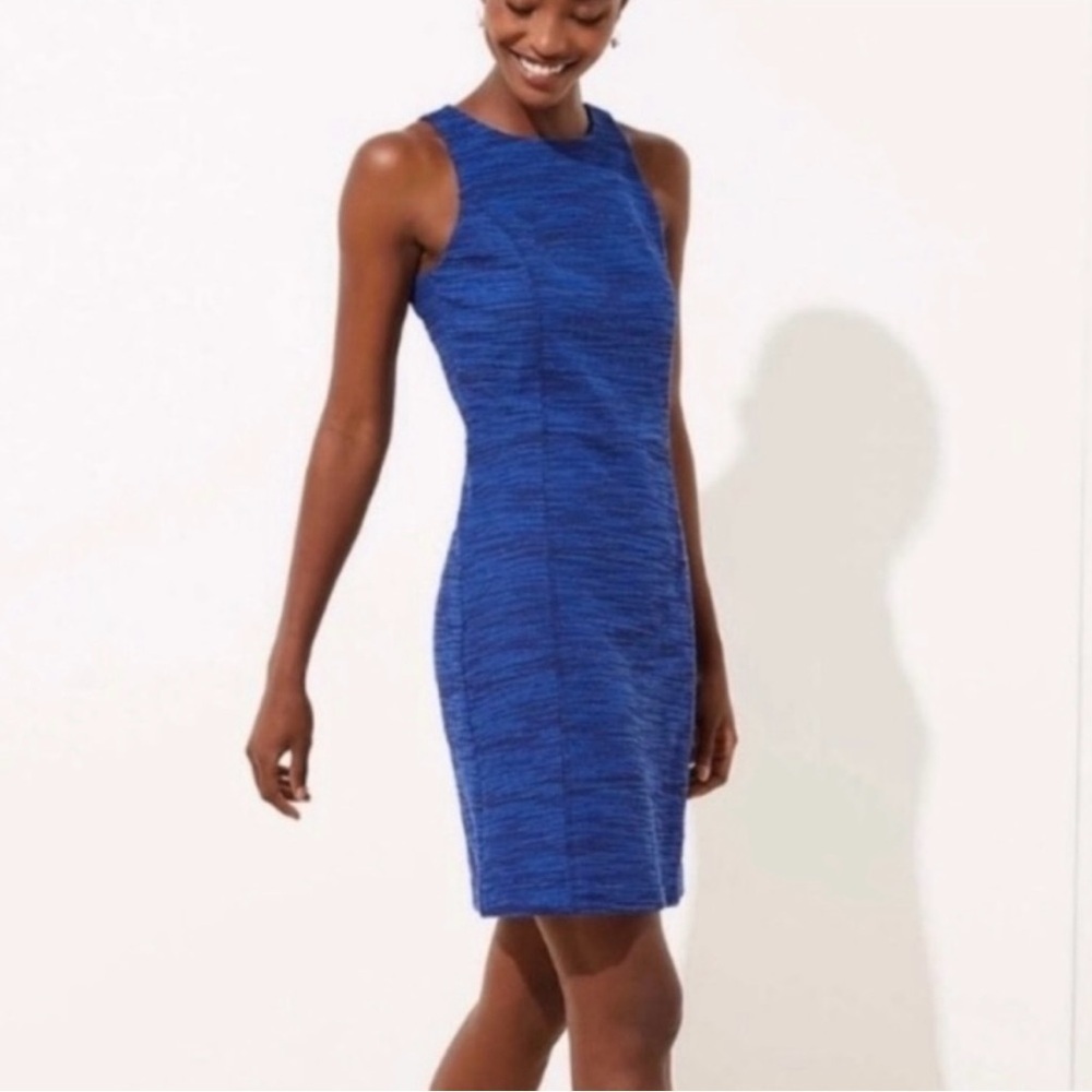 LOFT royal blue tweed sleeveless dress with a back zipper